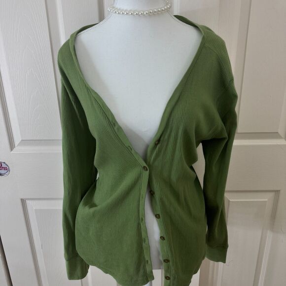 Green Cotton Button-Up Sweater – Rafaella – X-Large - Picture 2 of 4